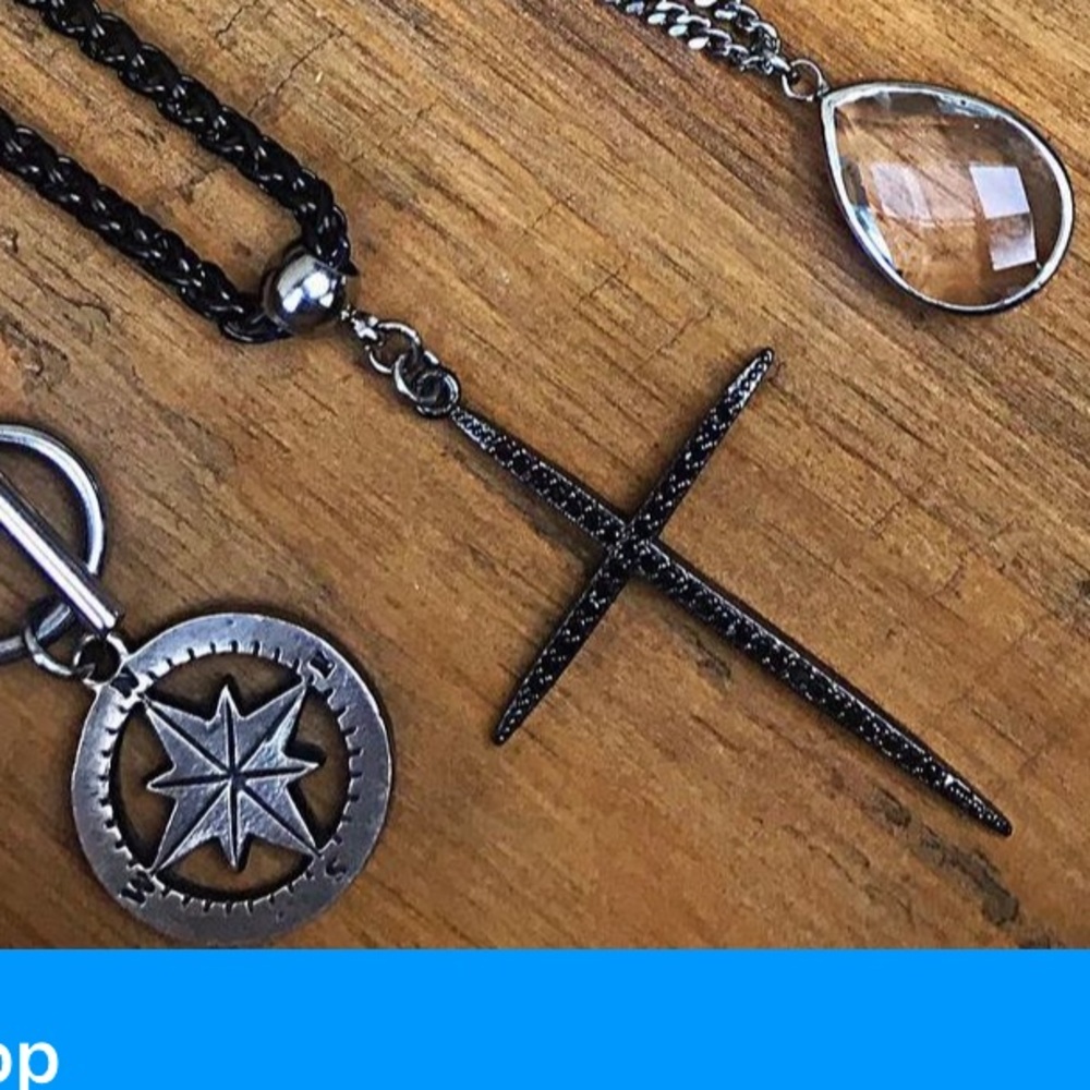Bellaforma necklace black cross with rhinestones and pendant. NWOT. Never worn.